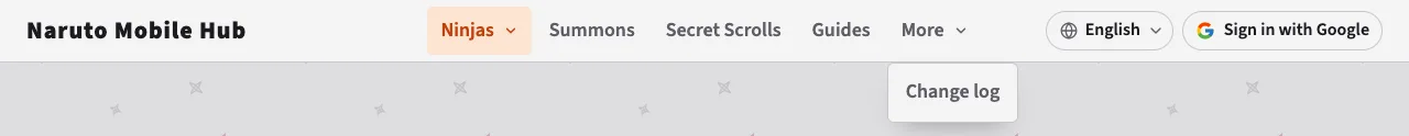 Header with the More menu open, showing Change log